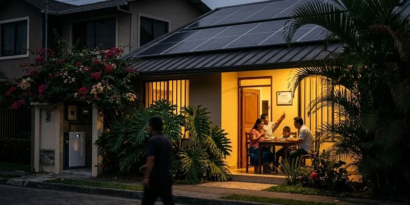 Hogar con independencia energética gracias a paneles solares y baterías de respaldo