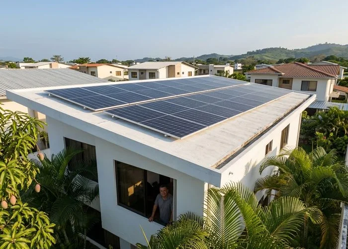 Sistema solar fotovoltaico instalado en techo residencial en Ecuador